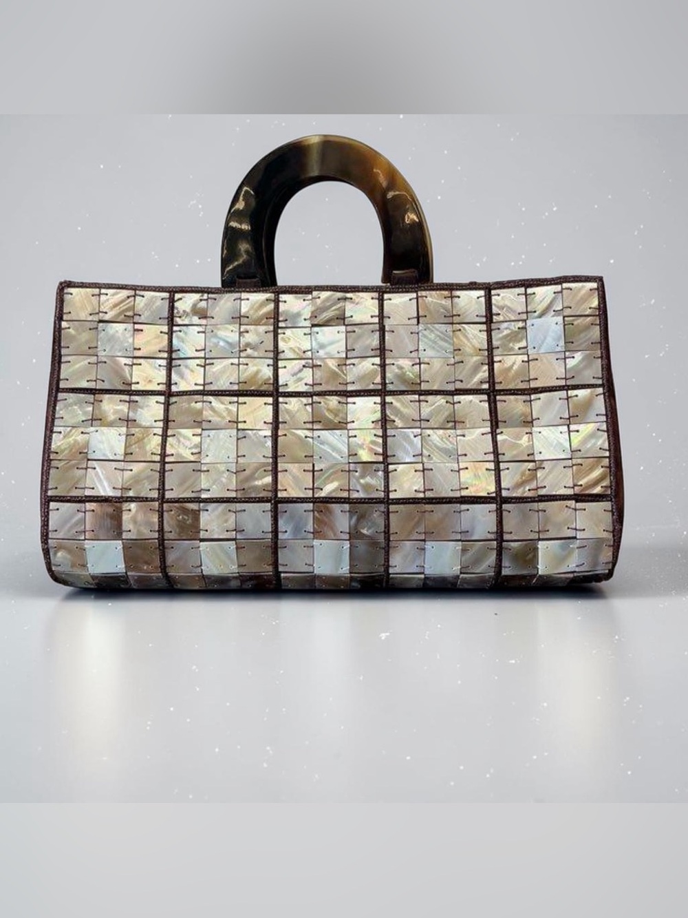 Vintage Mother of Pearl Mosaic Tiled Shell Bag Tortoiseshell Top Handle Clutch